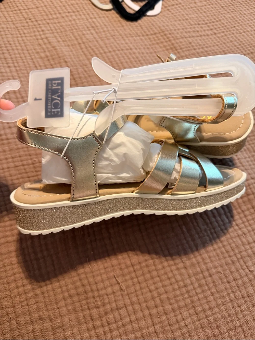 The Children's Place Gold Glitter Braided T-Strap Sandals